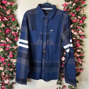 G by Guess 4Button Down Shirts Mens Large Button Up Shirt Blue/Black Casual